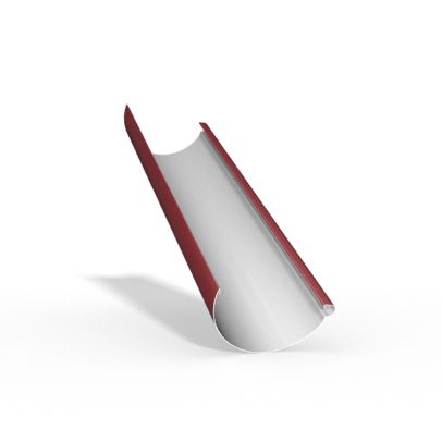 Red-and-white curved metal sheet or channel on a white background