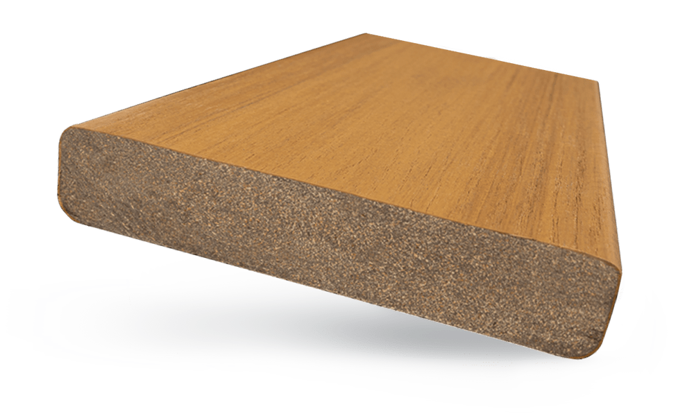 Wooden plank with a smooth top and rough cut end, shown in perspective on a white background