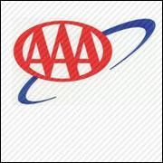 AAA logo in red and blue with stylized oval swoosh on a white background