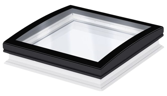 Square black-framed skylight window on a white background
