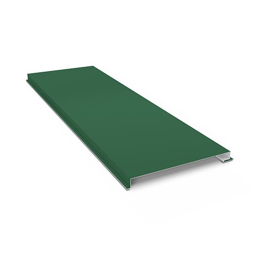 Green metal roofing panel with raised edge