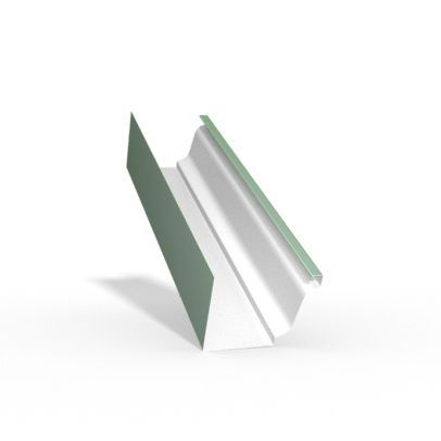 Abstract white and green 3D folded panel or book-like shape on a white background