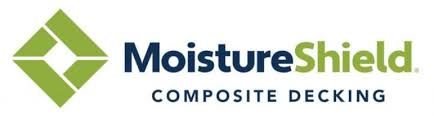 MoistureShield Composite Decking logo with green diamond icon and blue-green text
