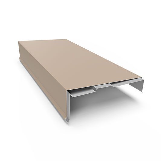 Beige metal roof or wall panel with folded edges, shown in perspective on a white background