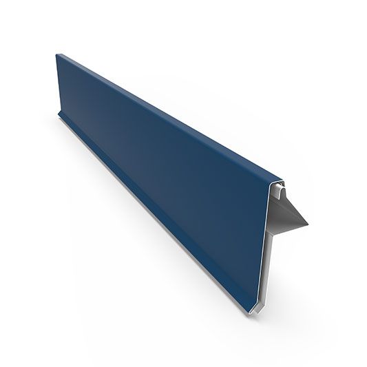 Blue metal roof edge trim profile on a white background