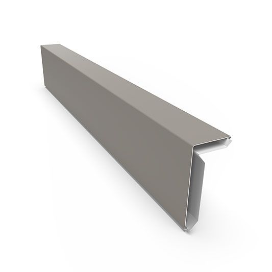Gray metal L-shaped trim or corner molding on a white background