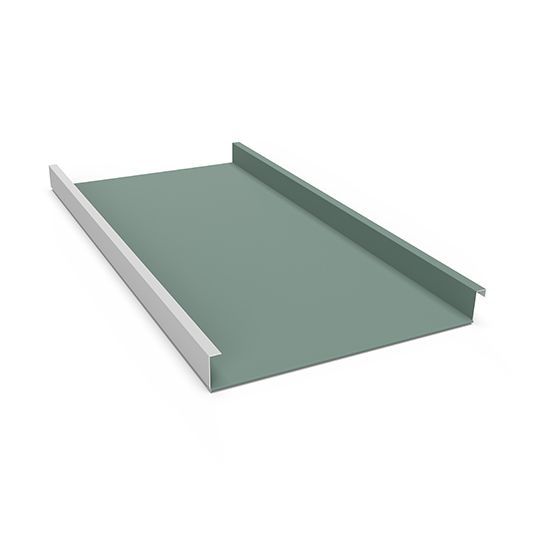 Green metal tray with raised side rails and an open center, shown on a white background