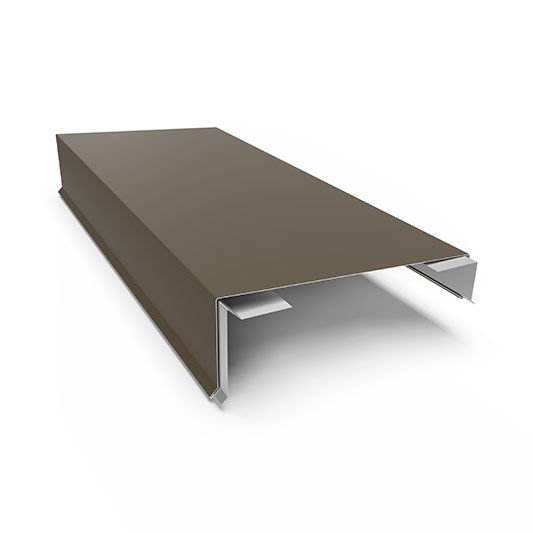 Brown metal roof panel with standing seam edges, isolated on white background