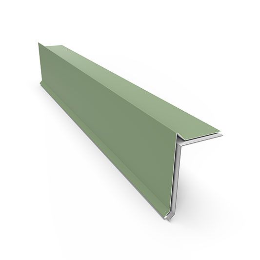 Green metal roof flashing profile on a white background