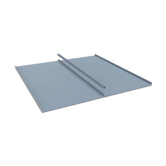 Blue-gray metal sheet with a raised center seam, shown on a white background