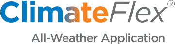 ClimateFlex logo with blue and orange text and the tagline “All-Weather Application”