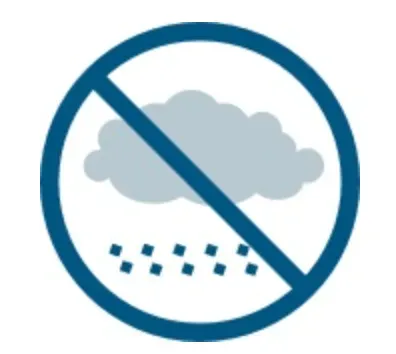 No rain or snow icon: gray cloud with precipitation crossed out by a blue slash