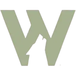 Light olive-green letter W with a white wolf silhouette cutout in the center