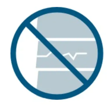 Blue prohibition symbol over a gray heart rate monitor screen with a white pulse line