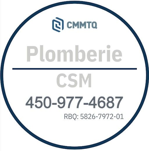 Circular Plomberie CSM logo with phone number 450-977-4687 and RBQ 5826-7972-01