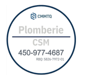 Un logo pour plomberie csm avec un numéro de téléphone