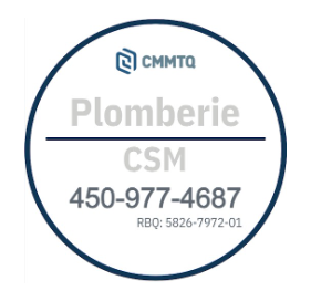 Un logo pour plomberie csm avec un numéro de téléphone