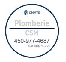 Un logo pour plomberie csm avec un numéro de téléphone