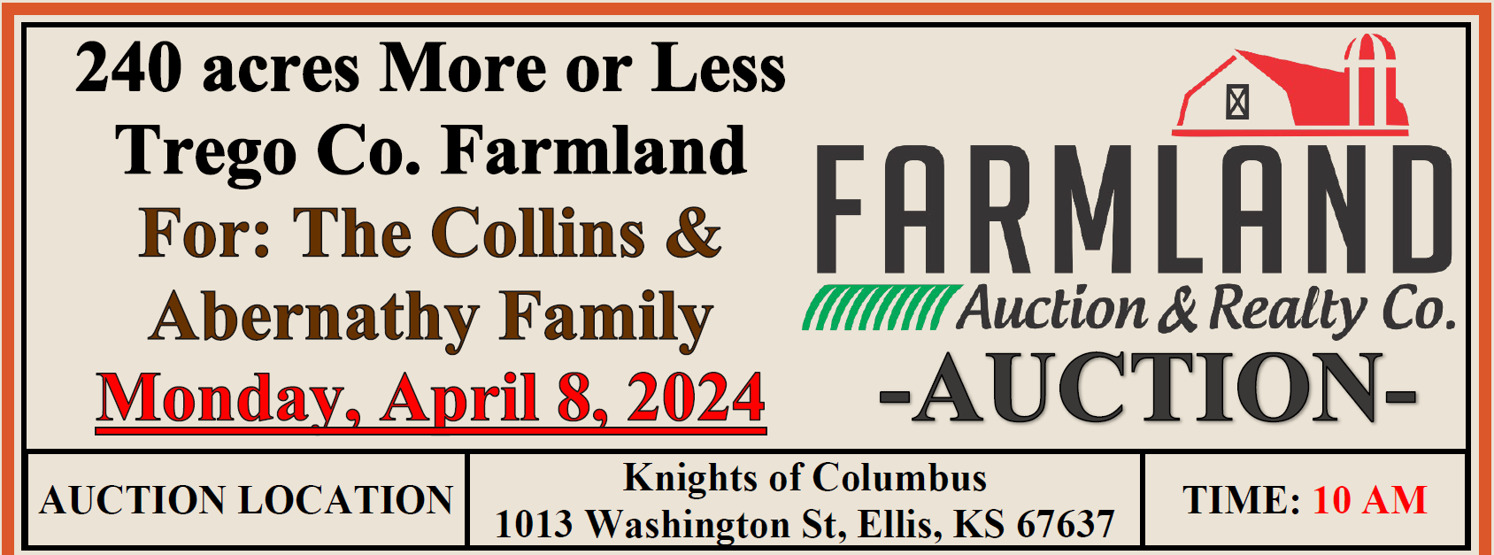 A sign that says farmland auction & realty co. on it A sign that says farmland auction & realty co. on it