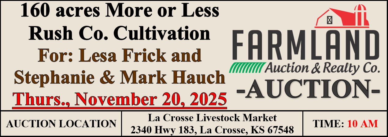 An advertisement for farmland auction and realty co. A sign that says auction for the francis mary ann and duane legleiter estates