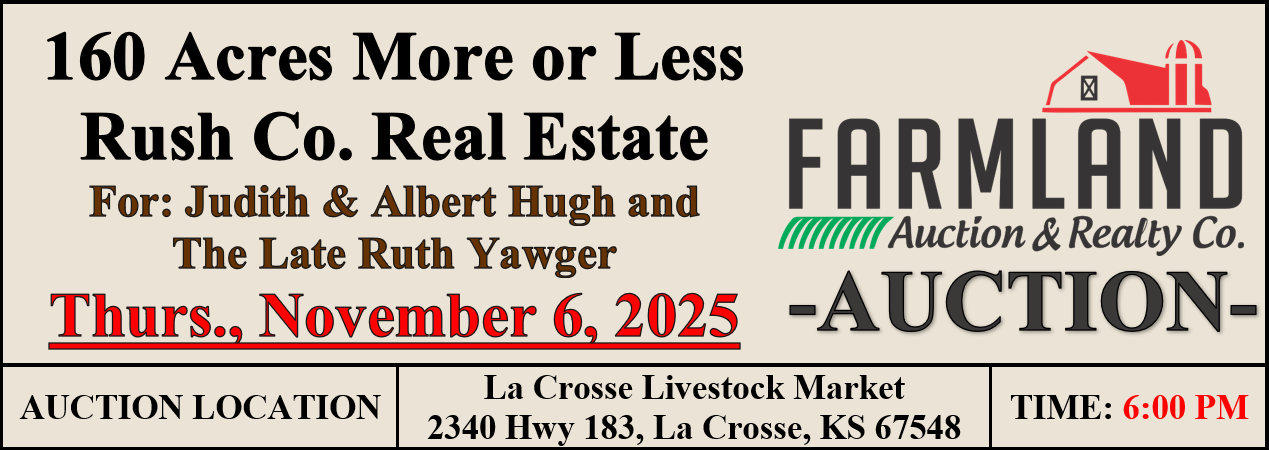 An advertisement for farmland auction and realty co. A sign that says auction for the francis mary ann and duane legleiter estates