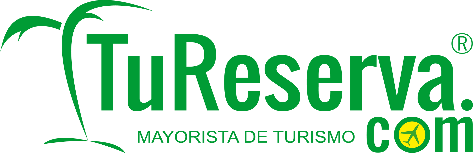 A green and white logo for tu reserva mayorista de turismo com