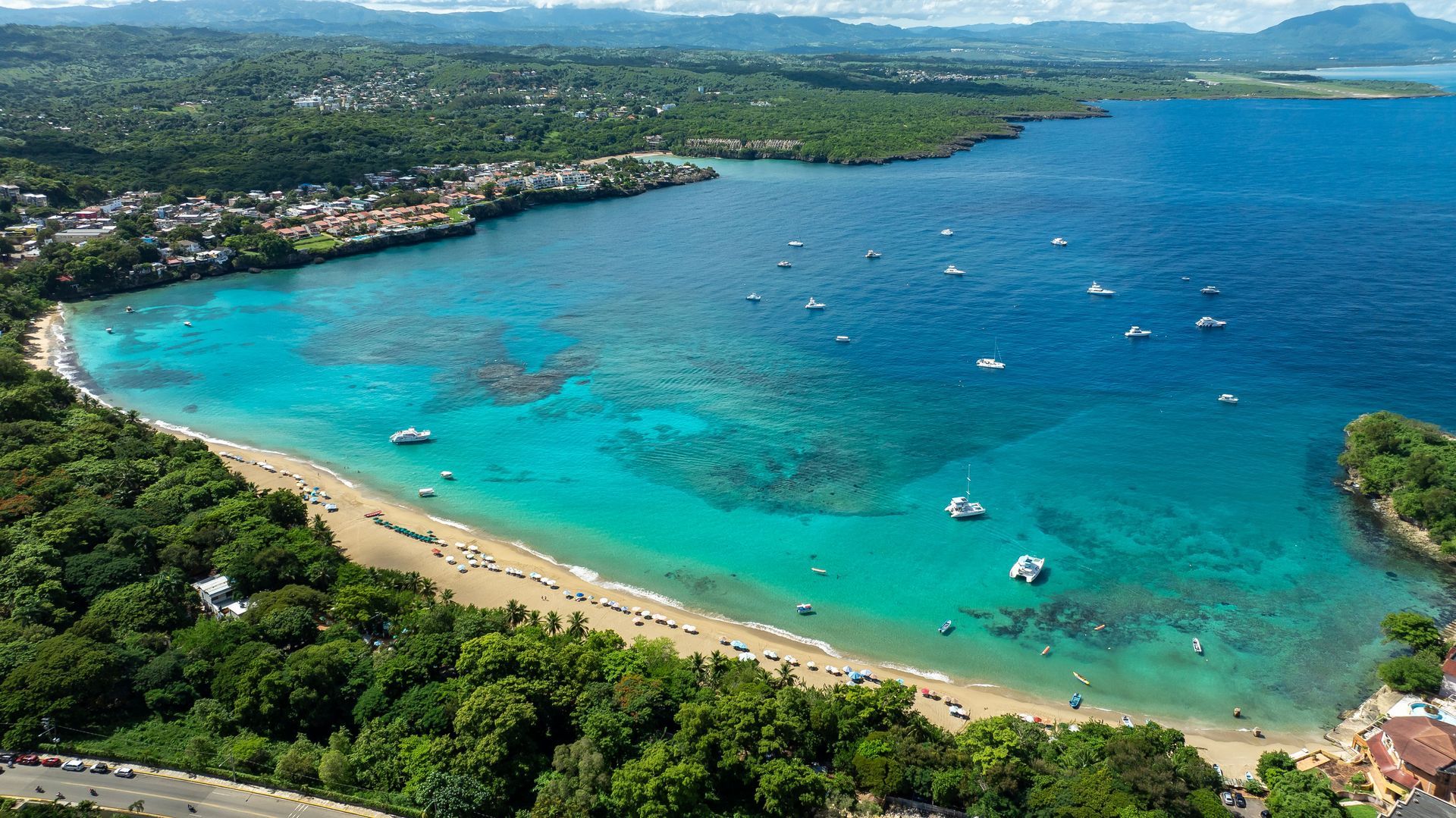 Un hombre y una mujer caminan por una playa con palmeras.