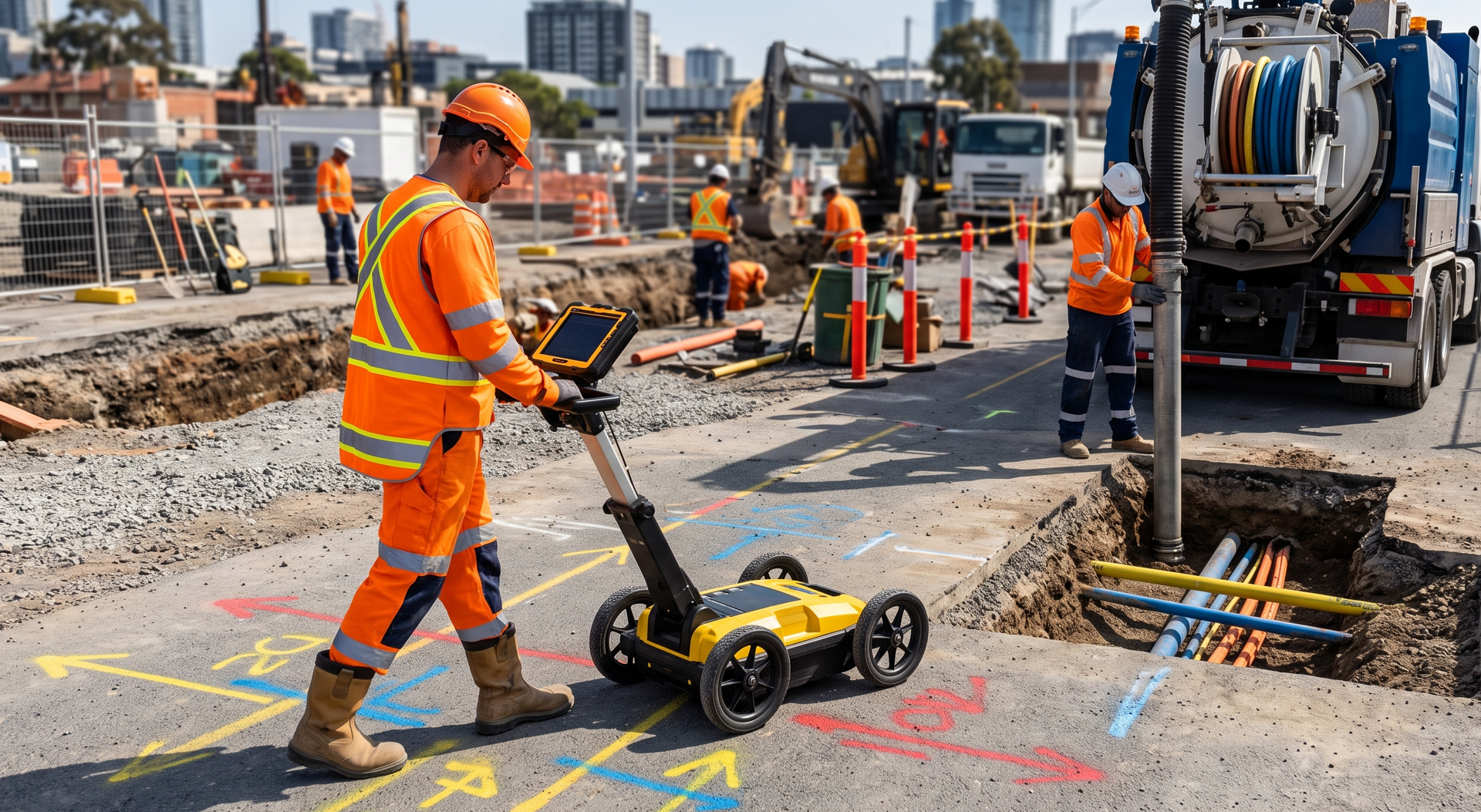 Utility locator investigating a civil infrastructure corridor