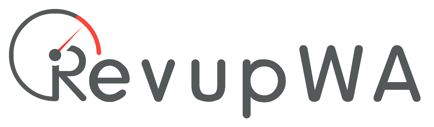 A logo for a company called revupwa on a white background.