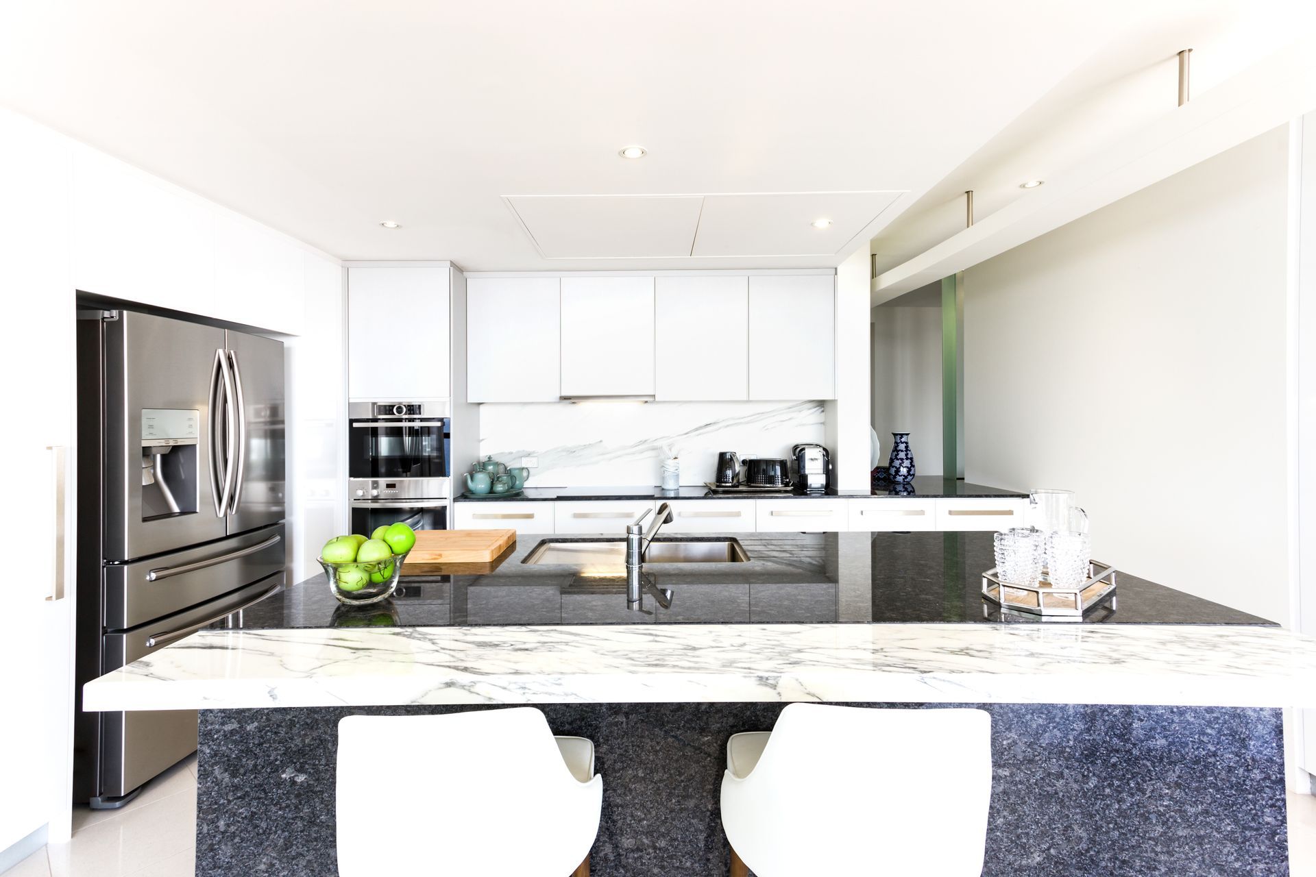 A modern kitchen with a benchtop.