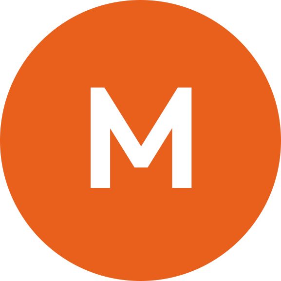 Orange circle with a white letter M centered inside