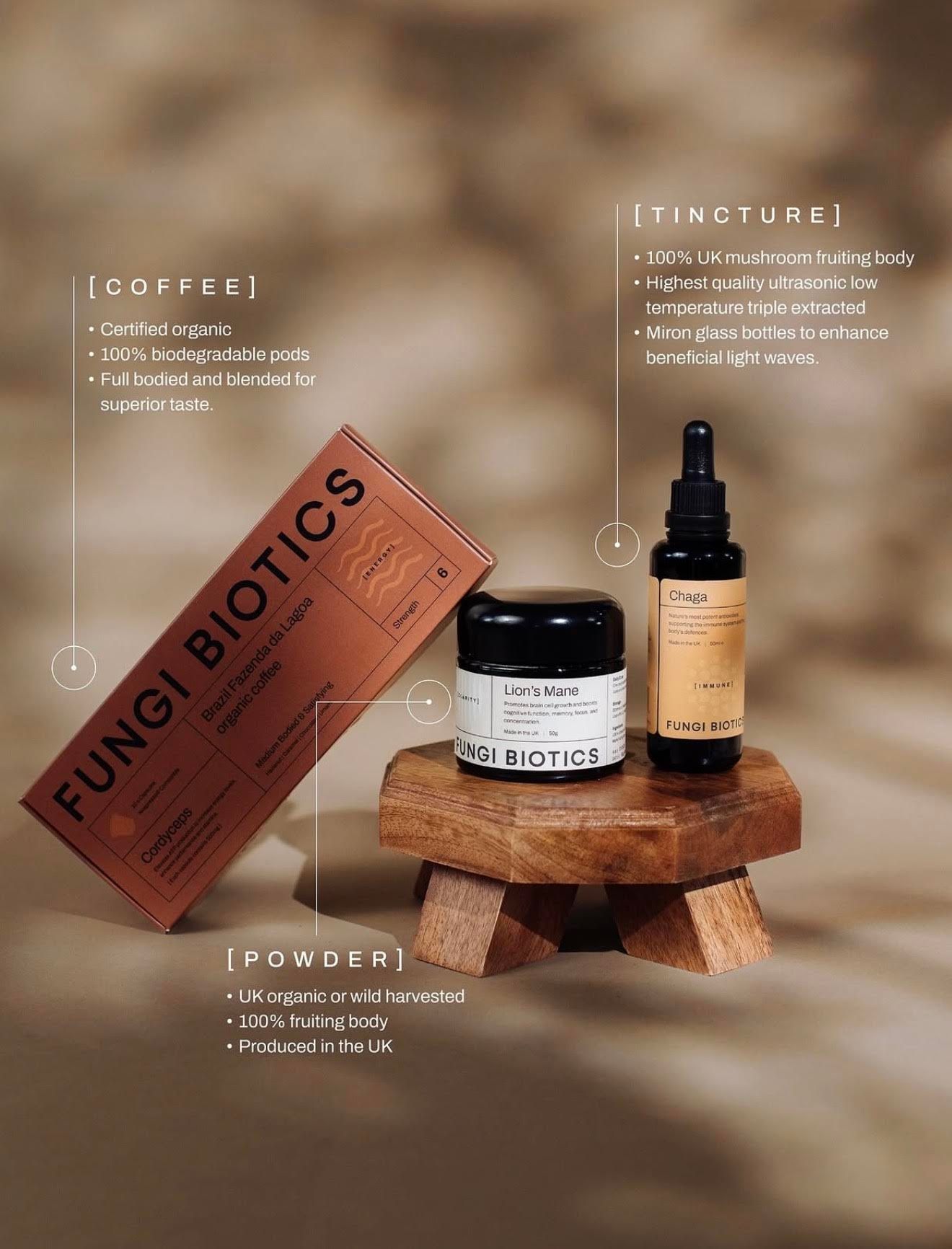 Fungi Biotics tincture coffee and powder range campaign shoot REGO Creative