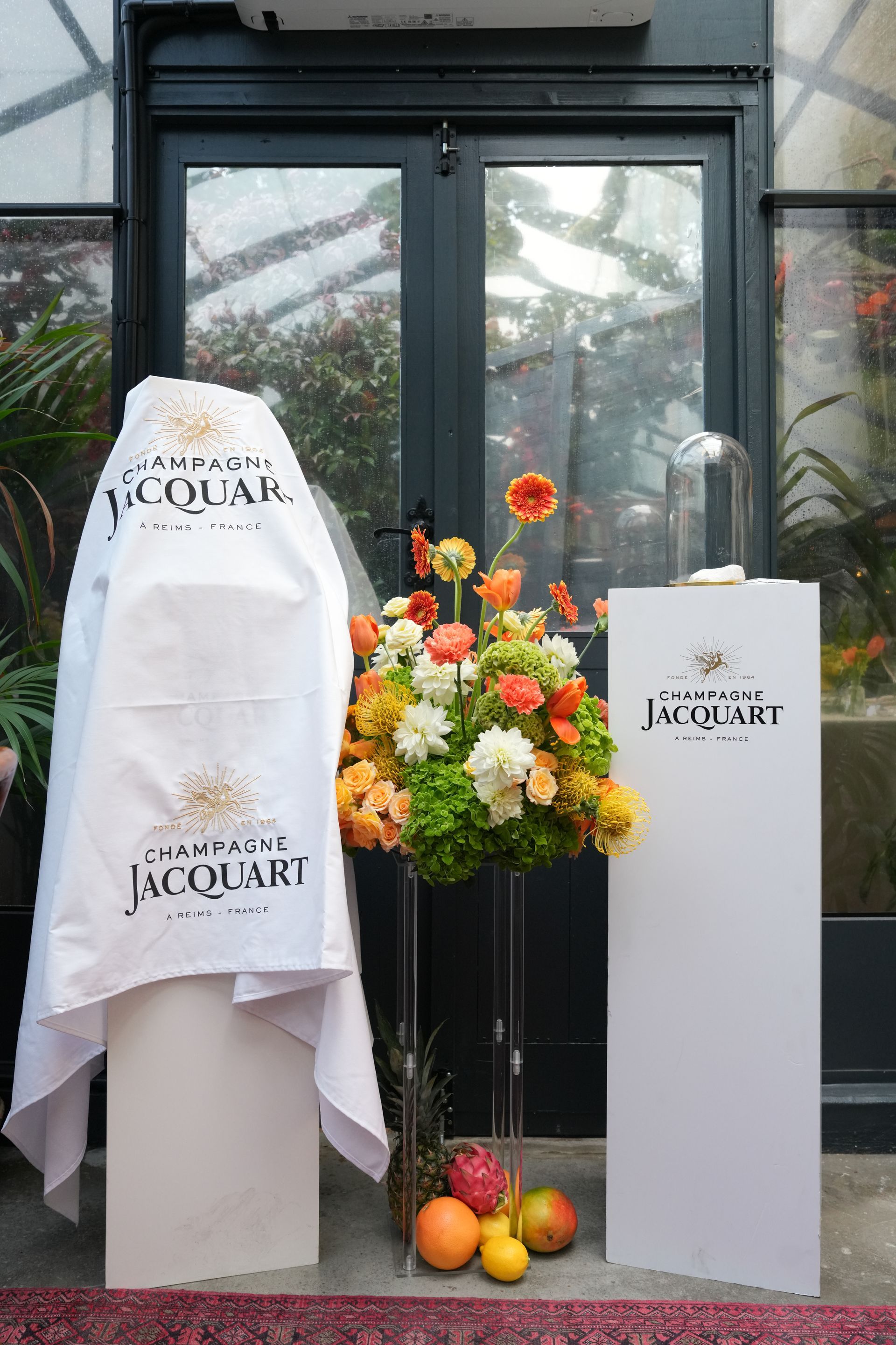 Champagne Jacquart branded entrance The Greenhouses London REGO Creative