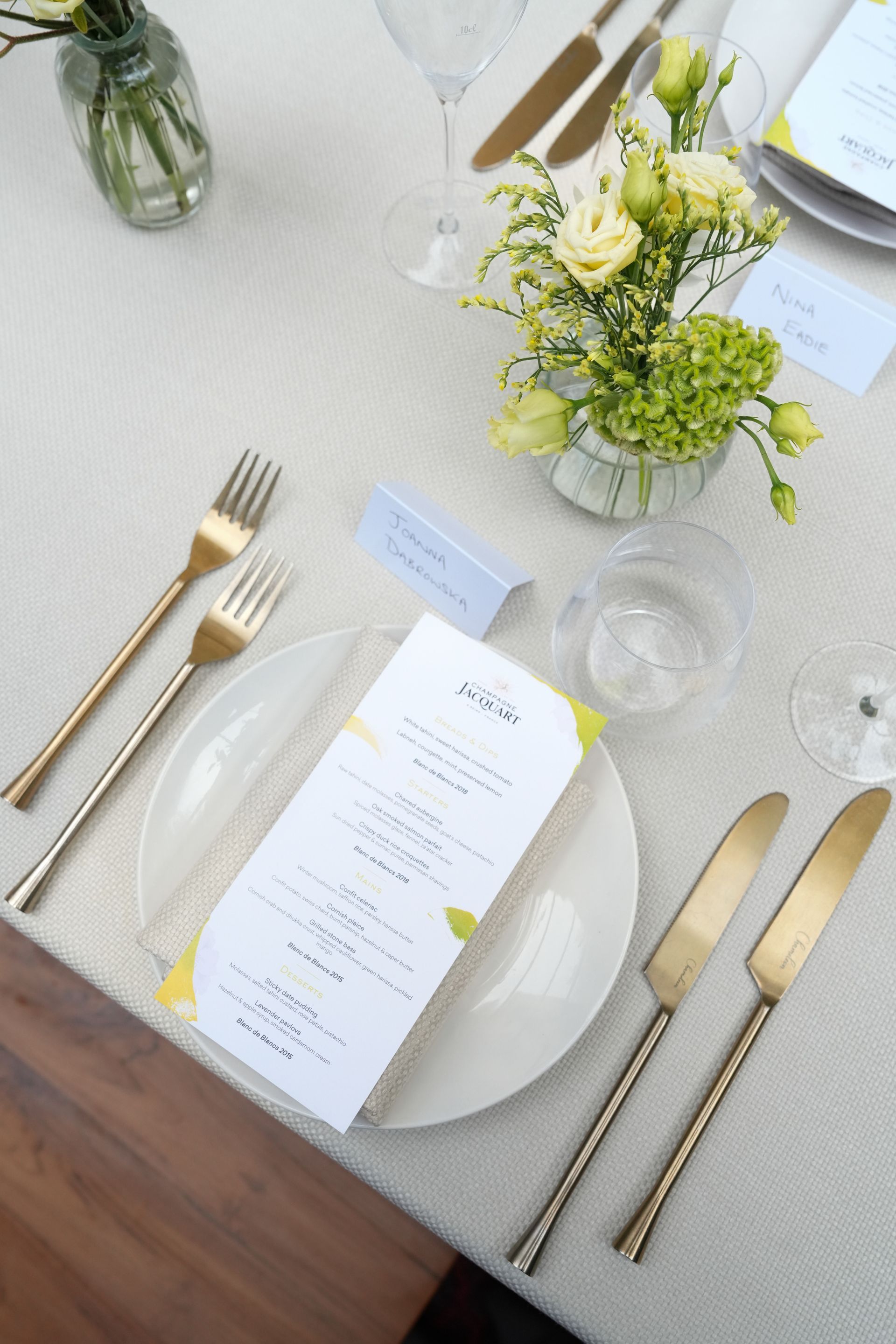 Champagne Jacquart Blanc de Blancs 2018 luxury place setting REGO Creative
