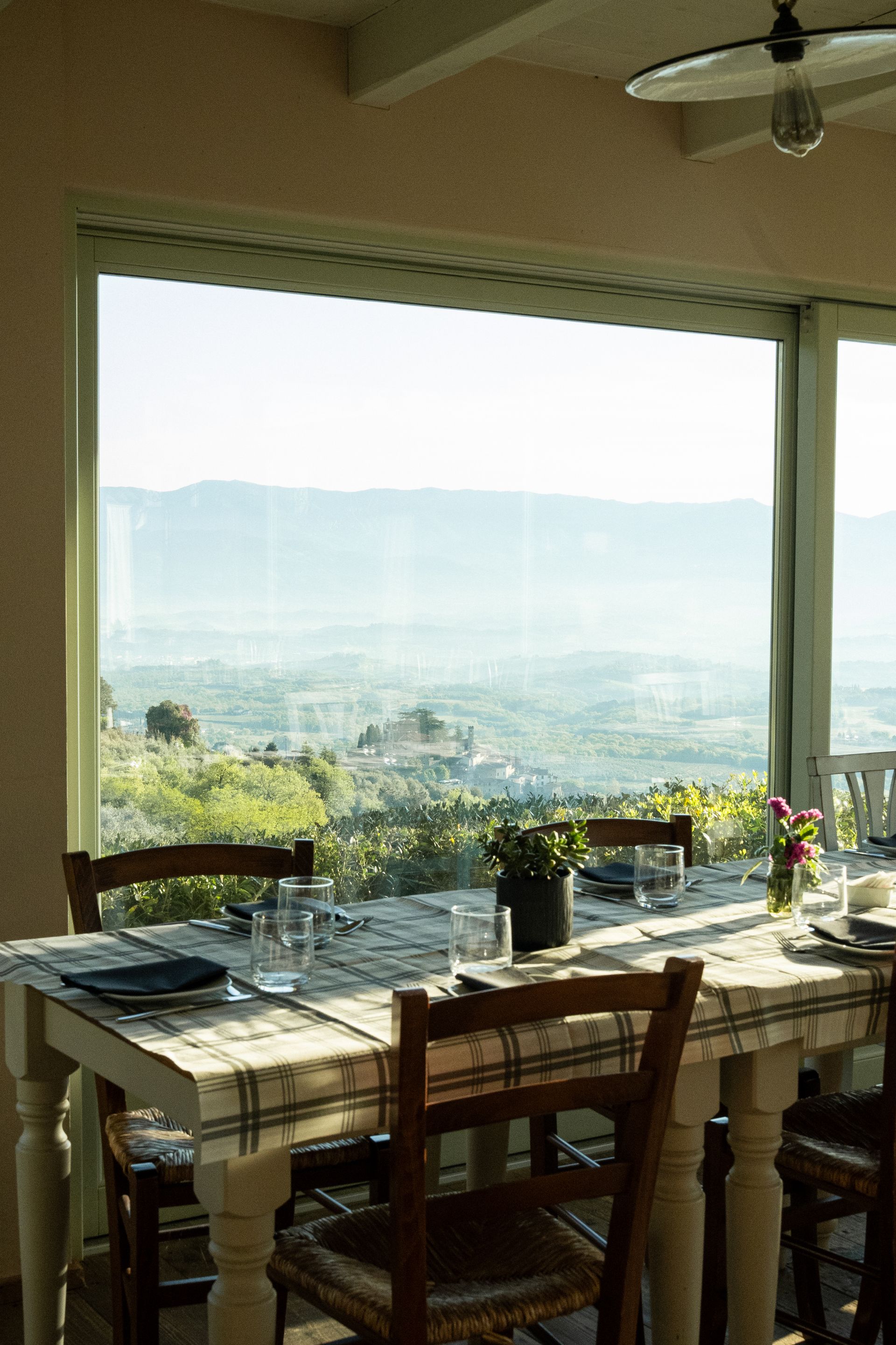 Dining room with Tuscan hillside views Tuscan Fitness retreat