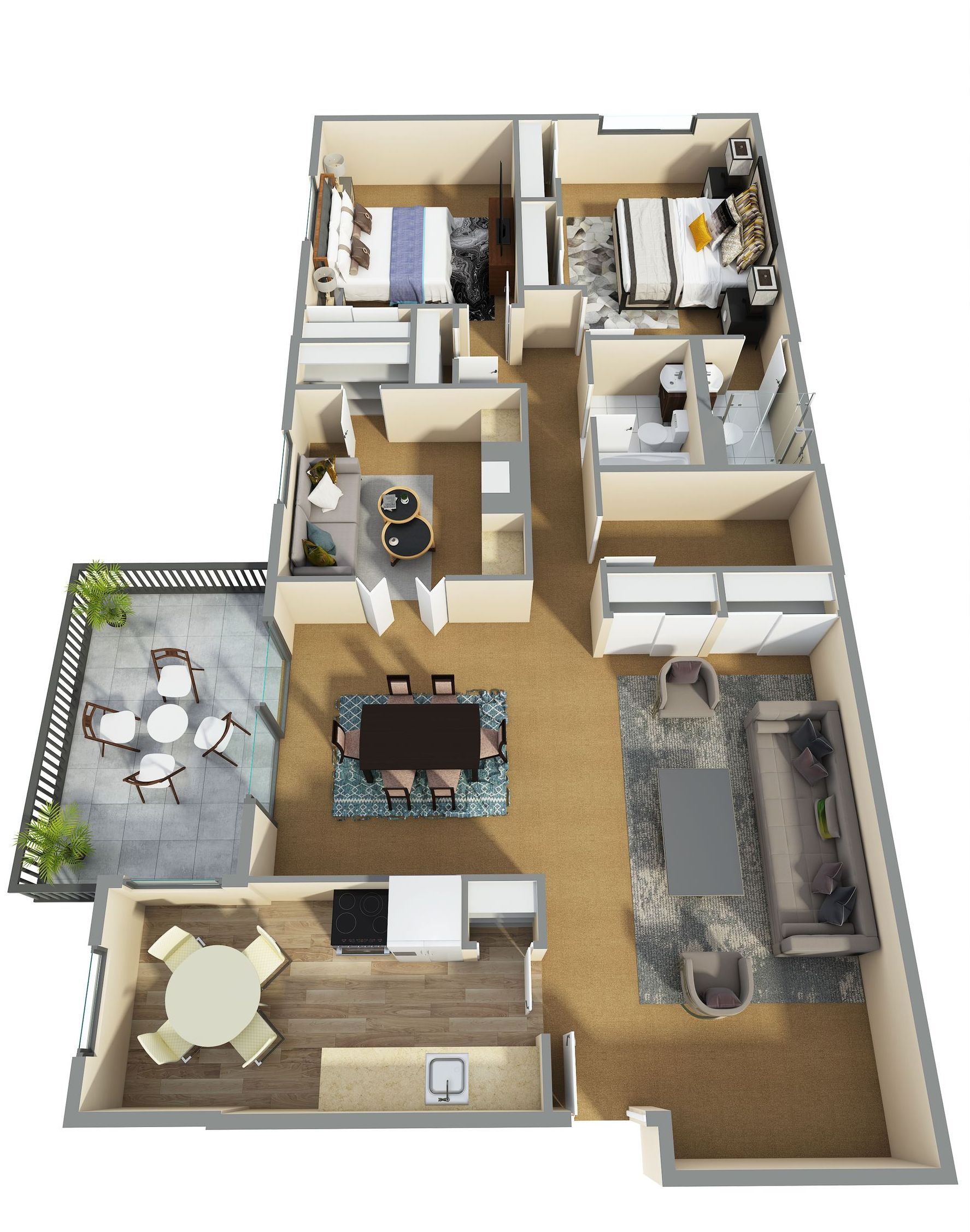 2 BED, 2 BATH w/Den Floor Plan