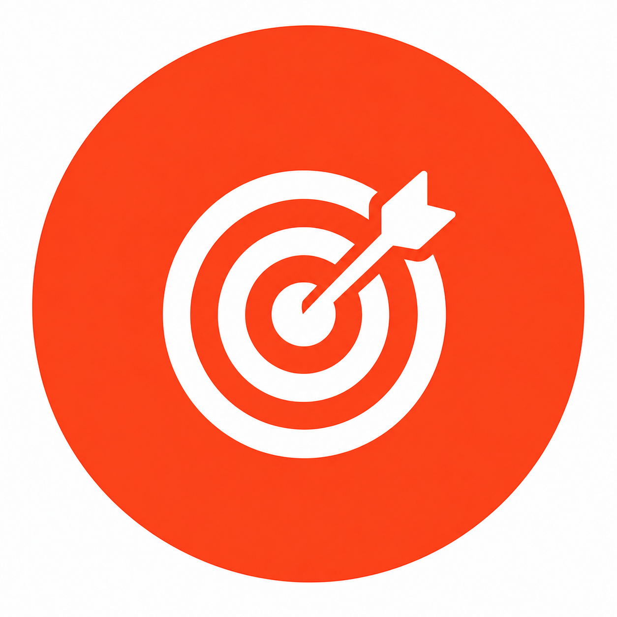 White target icon with arrow on an orange circular background