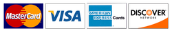 Mastercard visa discover and american express logos on a white background