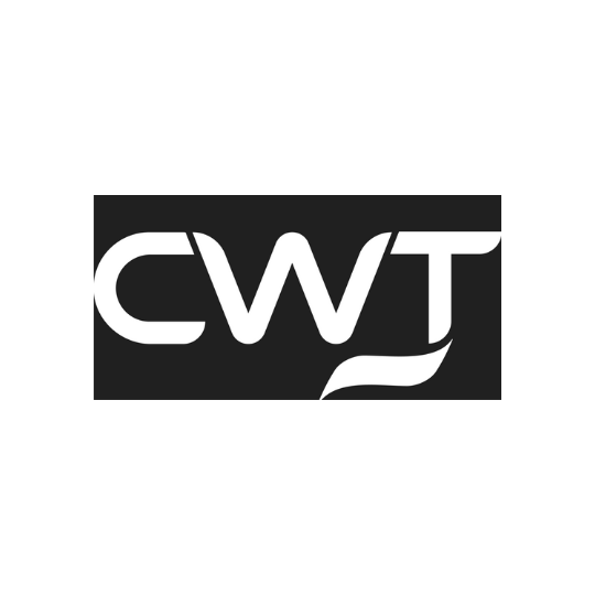 A black and white logo for a company called cwt