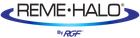 The REME HALO logo in black text with a blue swoosh graphic and the RGF brand name below.