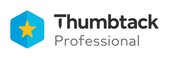 Thumbtack Professional logo featuring a blue hexagon containing a yellow star next to the text.