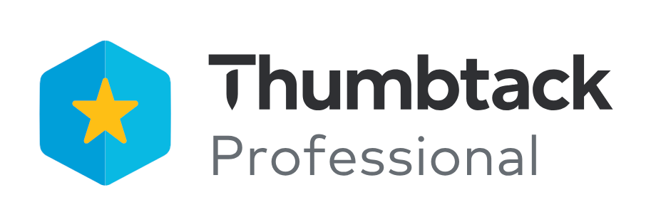 Thumbtack Professional logo featuring a blue hexagon containing a yellow star next to the text.