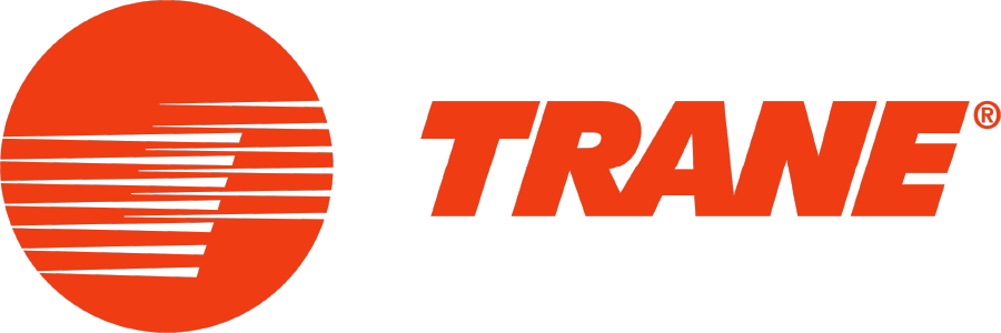 The Trane logo featuring an orange circle with horizontal white lines to the left of the orange word 