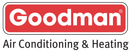 Goodman logo in white text on a red rectangular background, with the words 