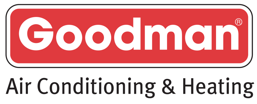 Goodman logo in white text on a red rectangular background, with the words 