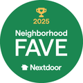 Green circular badge featuring a gold trophy icon, the text 