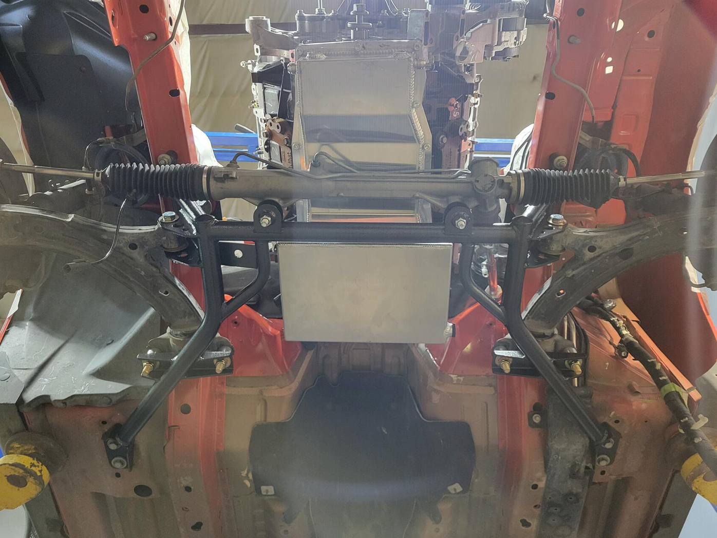 BMR tubular K member and hydraulic power steering rack