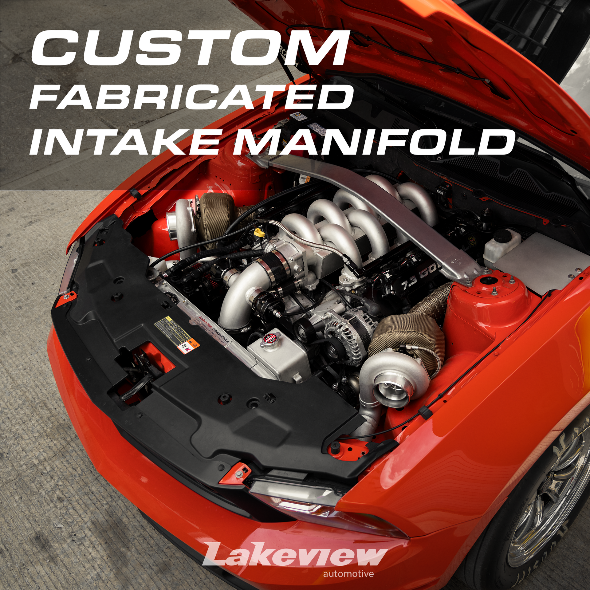 7.3 Godzilla swapped Mustang with. custom intake manifold