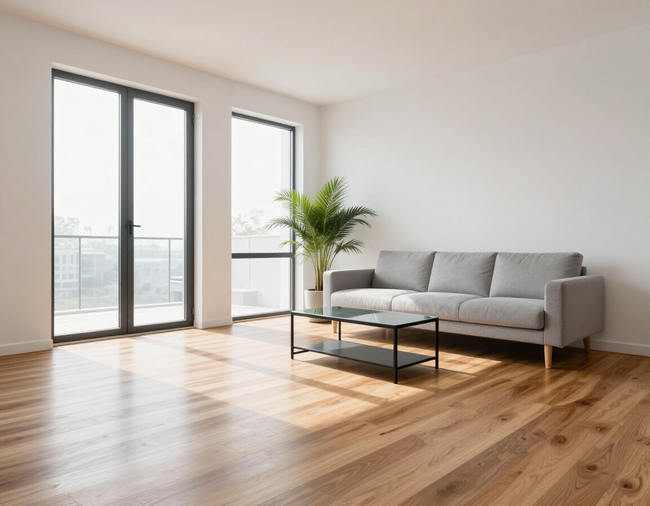 Clean bright modern apartment living room