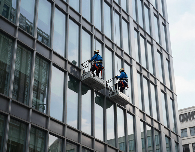 Building cleaning professional on facade